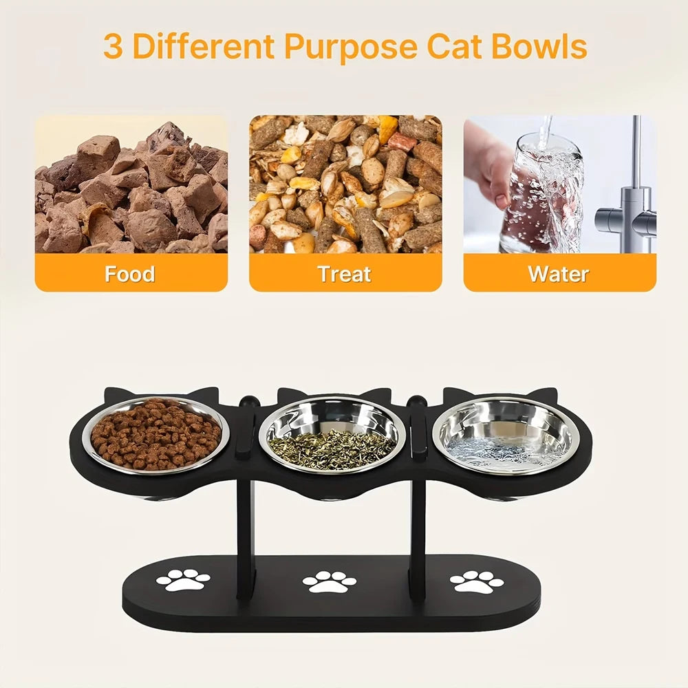 Elevated 3-Bowl Pet Feeder