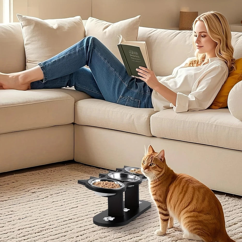 Elevated 3-Bowl Pet Feeder